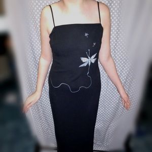 Long black dress with dragonflies
